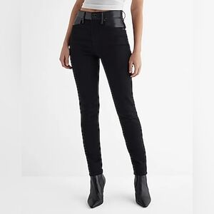 Express High Waisted Black Faux Leather Paneled '90s Skinny Jeans